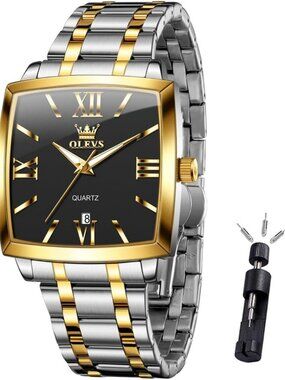 Luxury Stainless Steel Square Watch for Men - Analog Quartz Timepiece